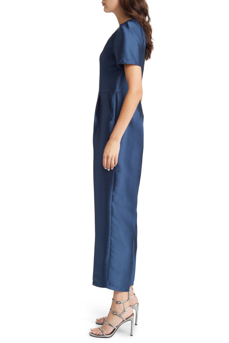 Divine Dream One-Shoulder Satin Jumpsuit, Alternate, color, NAVY BLUE