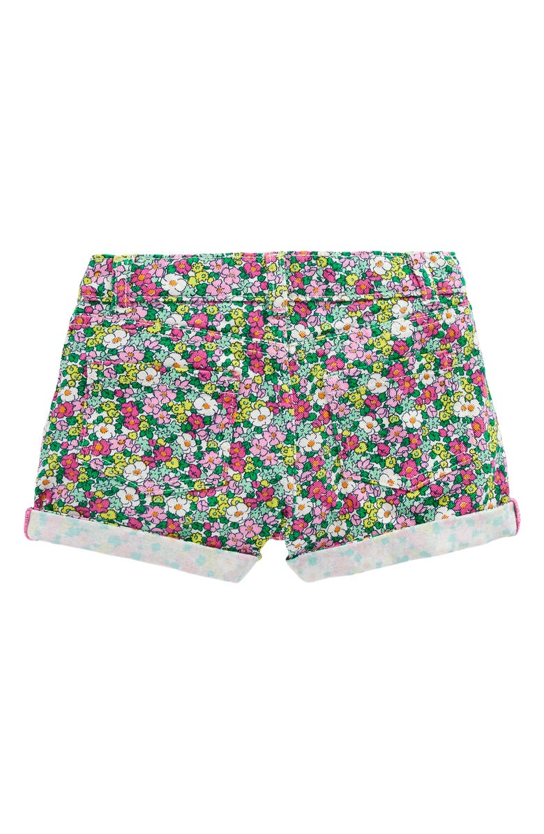 Mini Boden Kids' Floral Stretch Denim Shorts, Alternate, color, Green Multi Flower Summerbed
