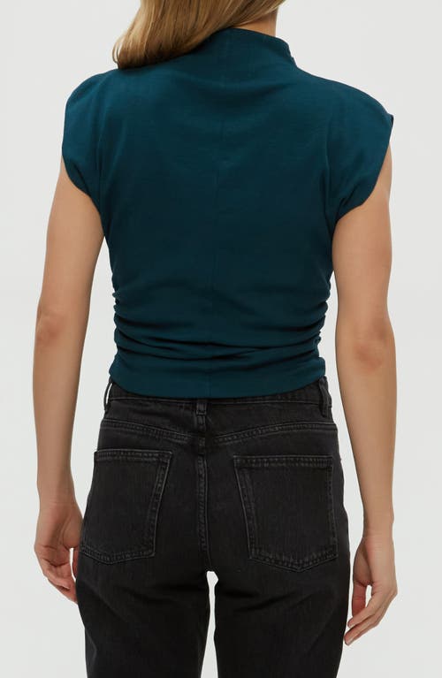 Michael Stars Amara Ruched Cowl Neck Rib T-shirt In Blue