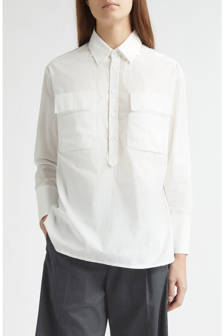 Raw Edge Cotton Poplin Button-Up Shirt, Main, color, WHITE