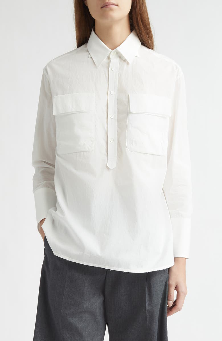 Undercover Raw Edge Cotton Poplin Button-Up Shirt, Main, color, White