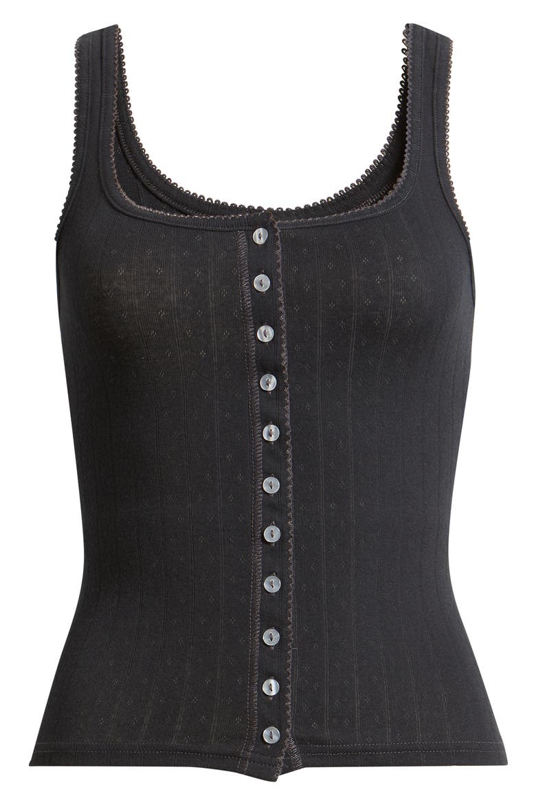 End Game Pointelle Button-Up Tank, Alternate, color, BLACK