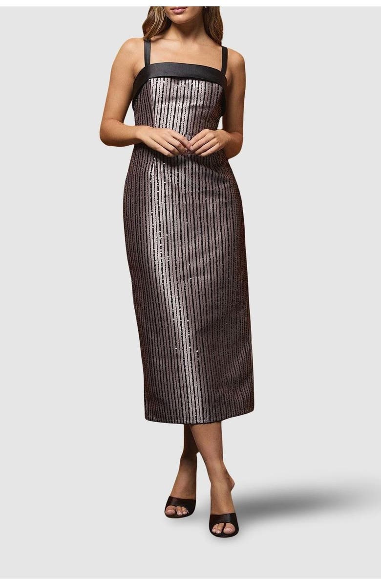 Coast Muse Beaded Sequin Midi Dress, Alternate, color, Mocha