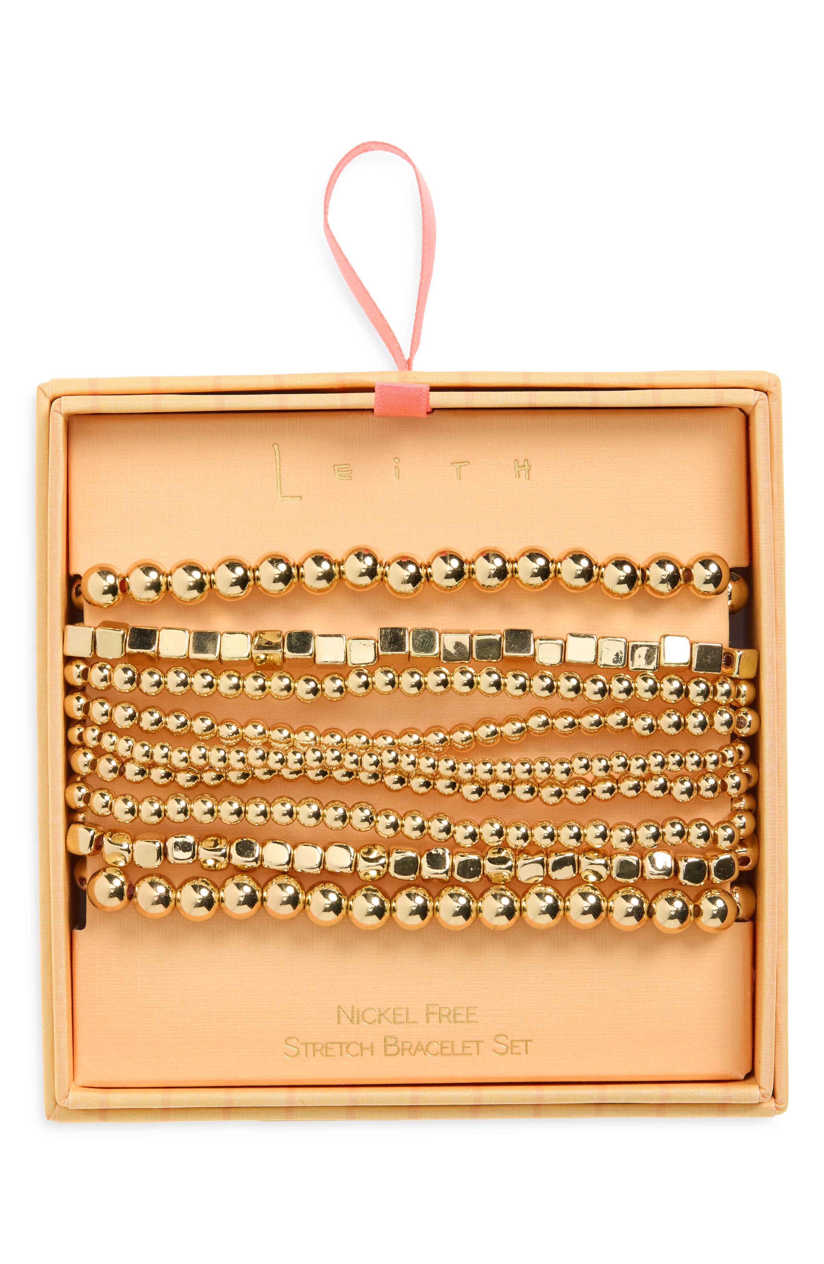 Leith Set of 9 Metallic Beaded Stretch Bracelets