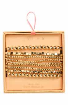 Set of 9 Metallic Beaded Stretch Bracelets