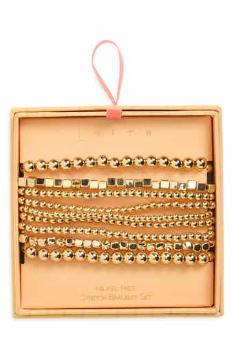 Set of 9 Metallic Beaded Stretch Bracelets