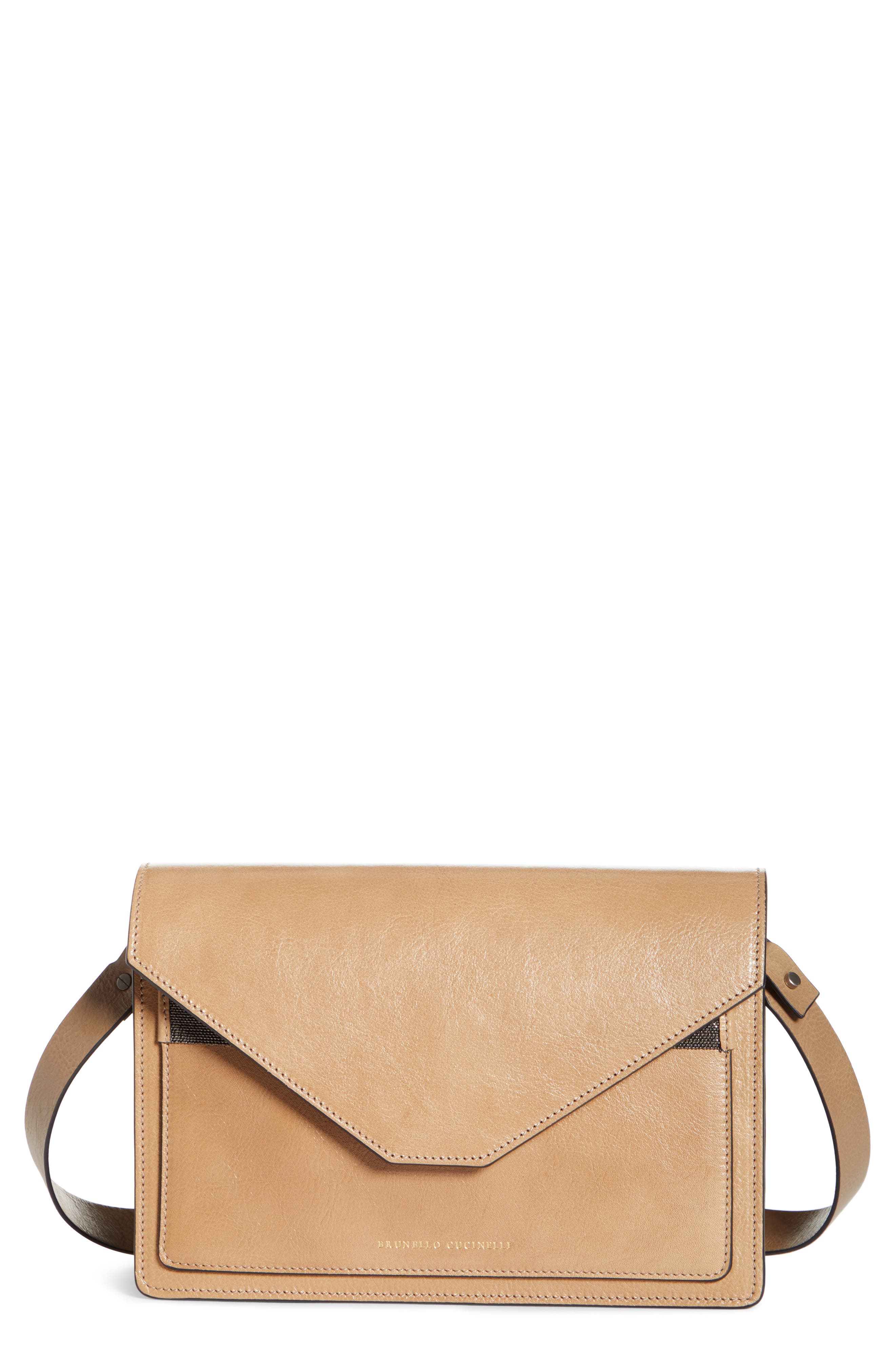 Brunello Cucinelli Monili Bead Leather Crossbody Bag, Main, color, 