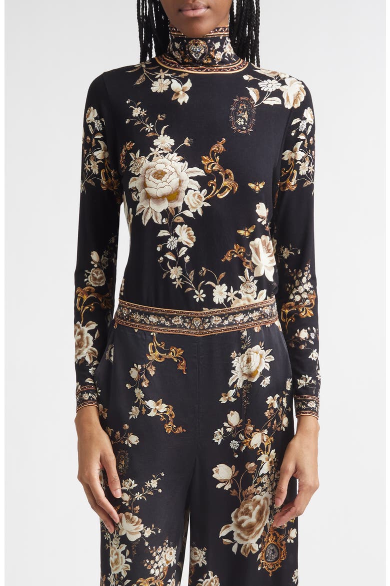 Flamenco Folklore Print Jersey Turtleneck Top, Main, color, FLAMENCO FOLKLORE