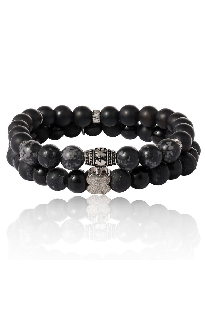 Lucky Brand Black Lava Bead Bracelets, Set of Two, Main, color, Black, Silver