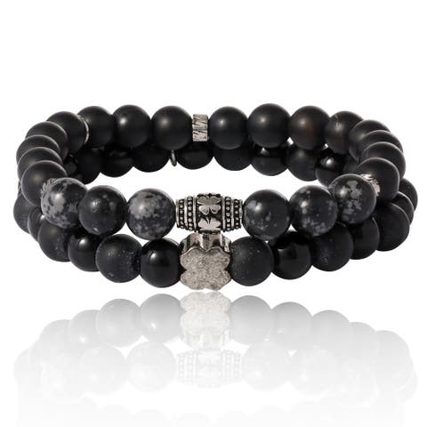 Black Lava Bead Bracelets, Set of Two