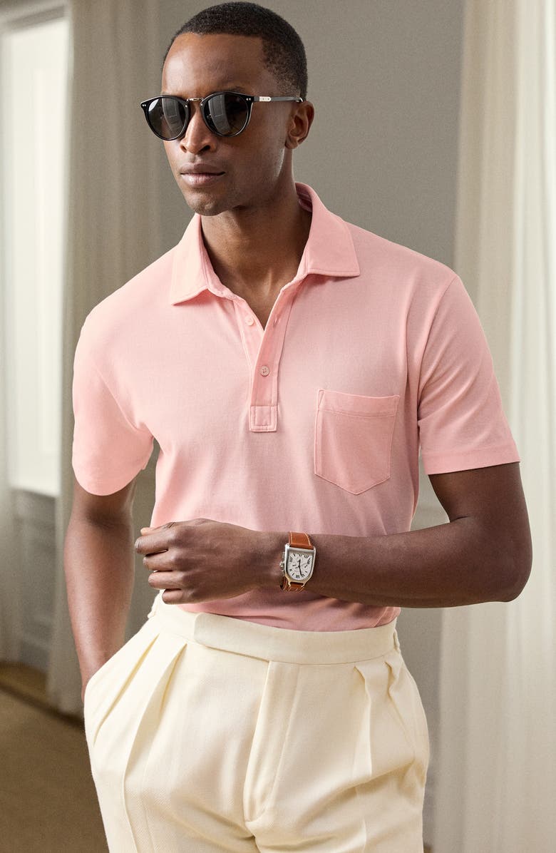 Ralph Lauren Purple Label Slim Fit Washed Piqué Polo, Alternate, color, Soft Pink