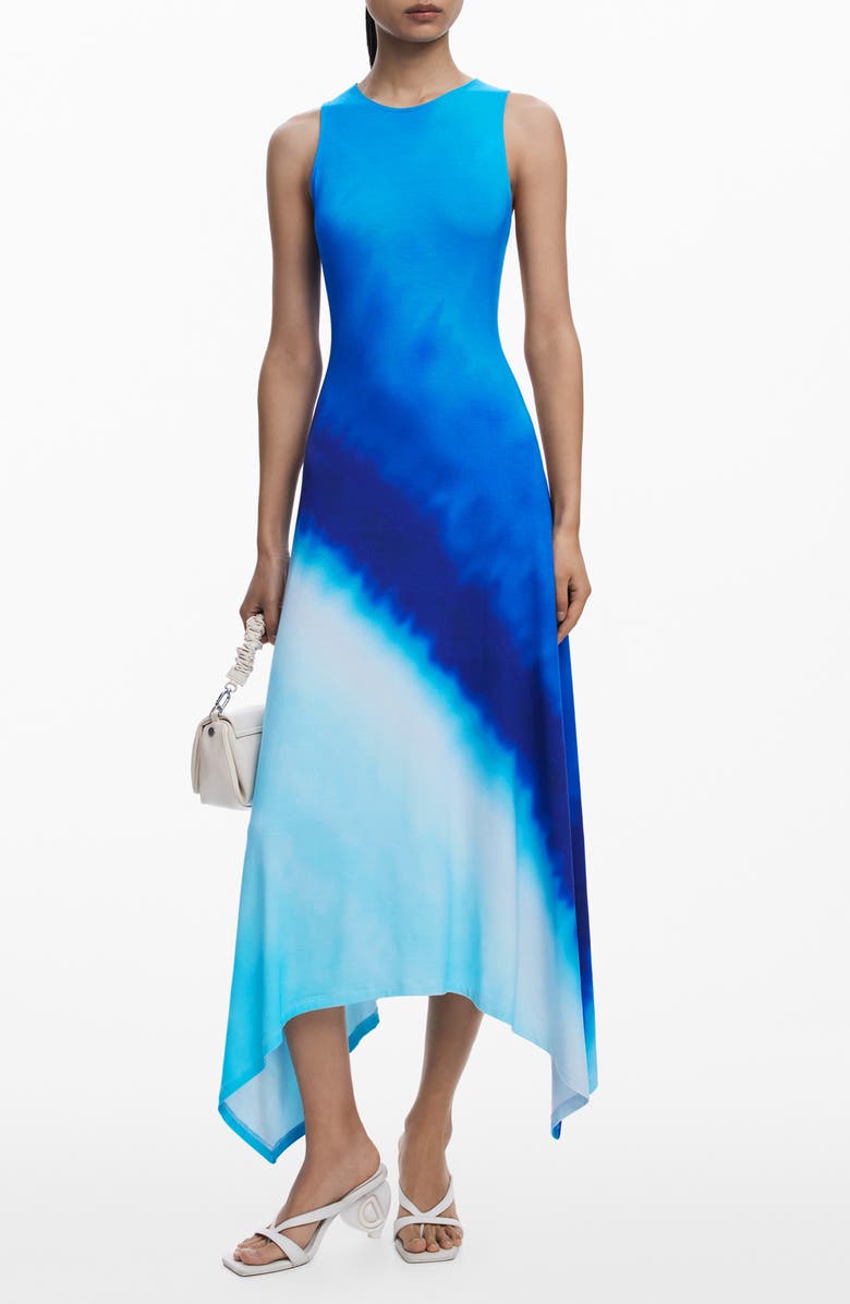 Desigual Ombré Print Sleeveless Asymmetric Maxi Dress, Main, color, Blue