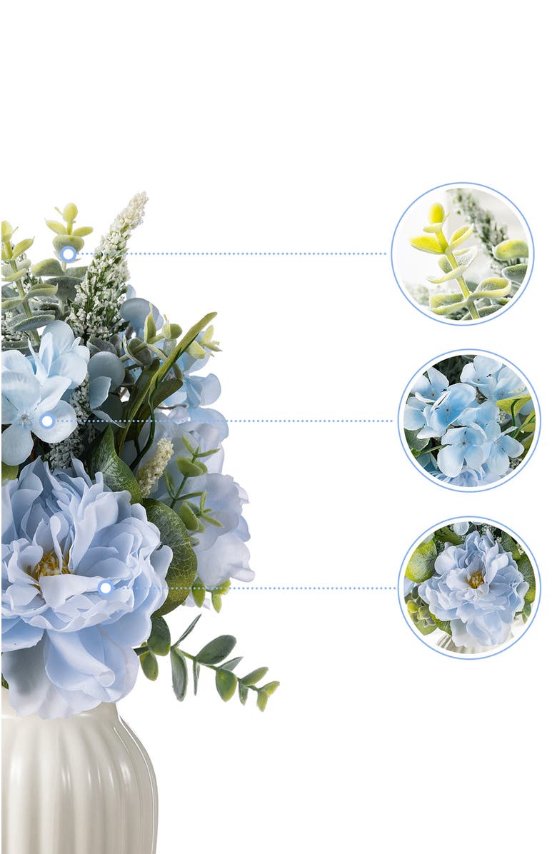 Glitzhome 18"H Blue Peony & Hydrangea with Ceramic Vase Centerpiece, Alternate, color, Blue