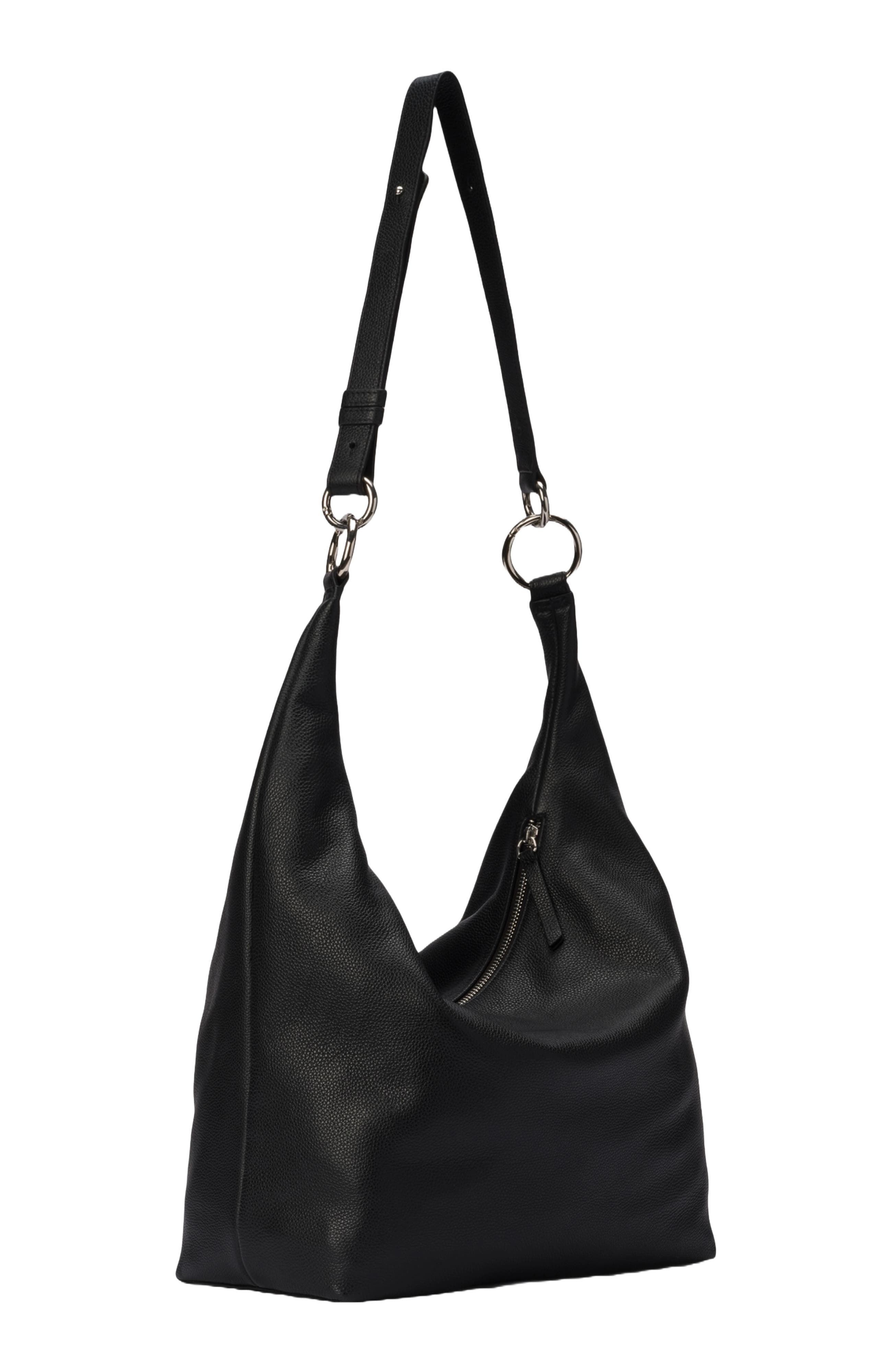 HYER GOODS Leather Convertible Hobo Ring Bag, Alternate, color, Black/Silver