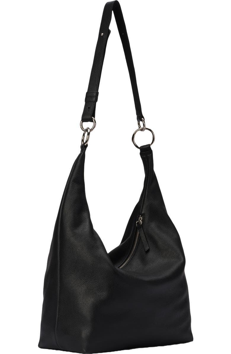 HYER GOODS Leather Convertible Hobo Ring Bag, Alternate, color, Black/Silver