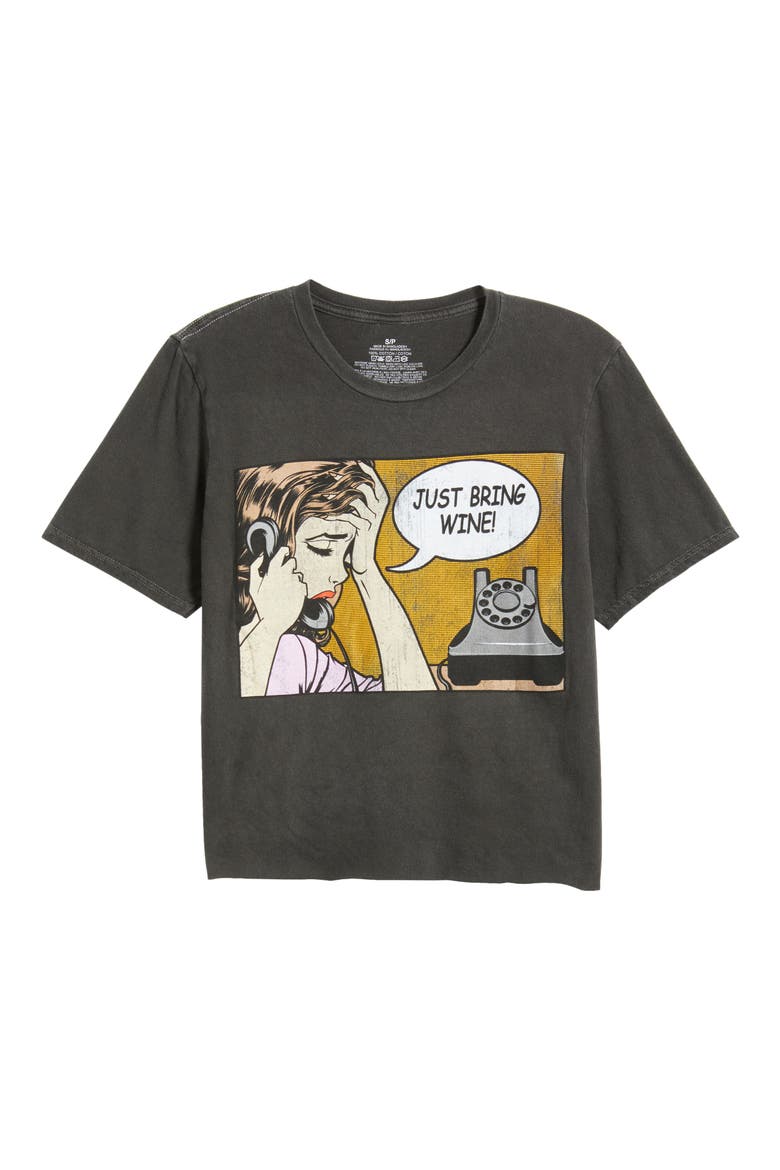 Just Bring Wine Crop Cotton Graphic T-Shirt, Alternate, color, BLACK
