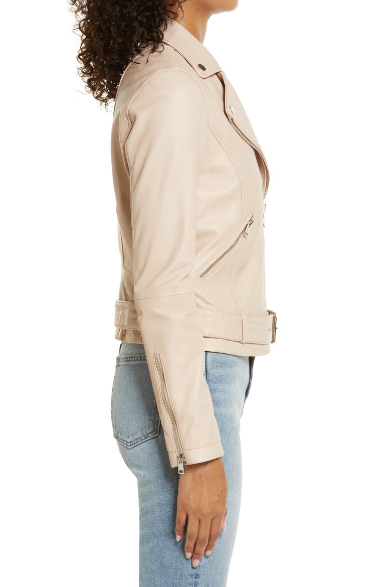 Leather Moto Jacket, Alternate, color, PINK BLISS