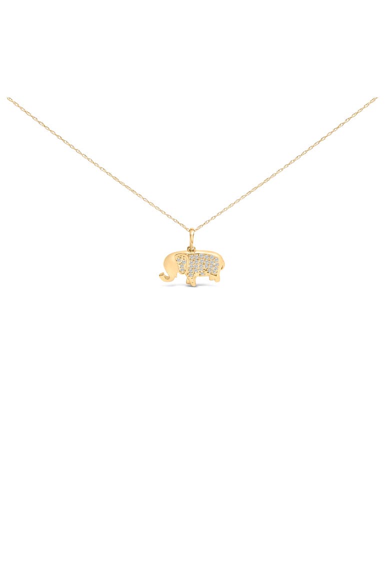 10K Yellow Gold 1/5 Cttw Diamond Elephant Pendant Necklace, Main, color, Yellow Gold