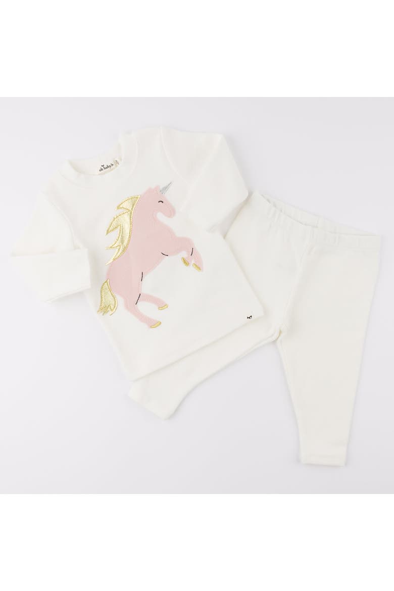 Prancing Unicorn Applique Long Sleeve Two Piece Set, Alternate, color, Cream