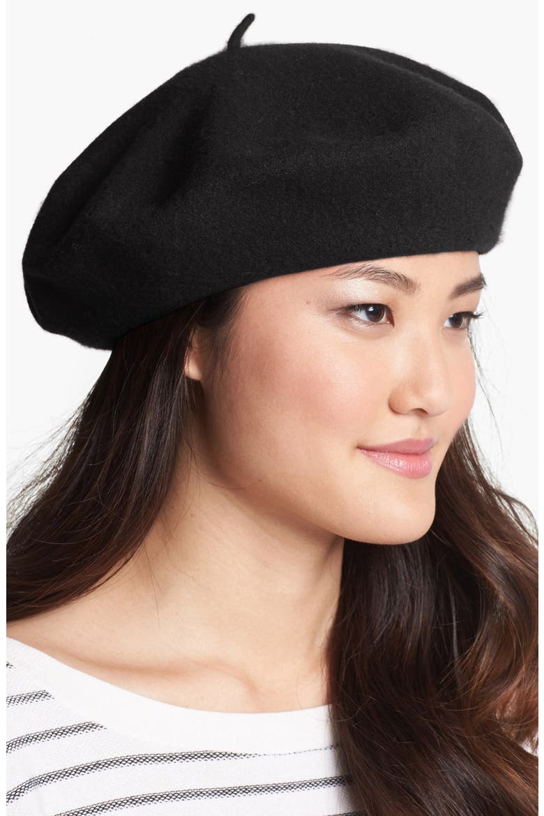 'Basic' Wool Beret, Main, color, BLACK