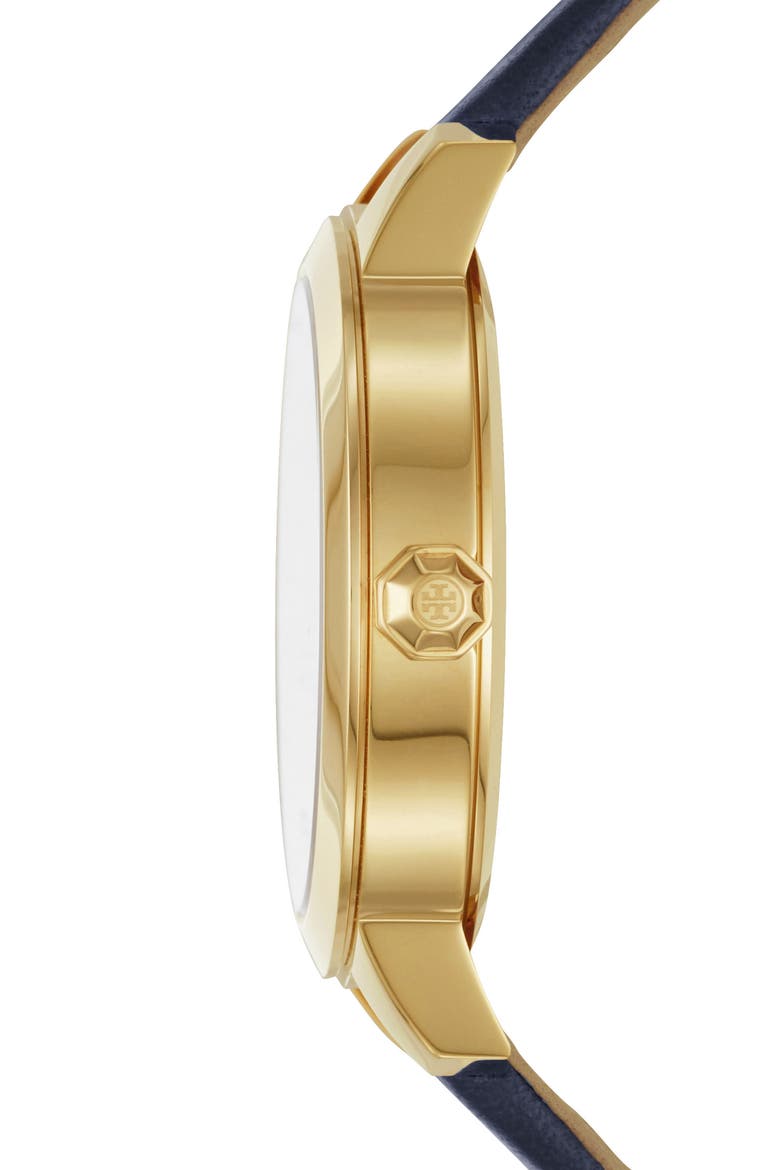 Collins Leather Strap Watch, 38mm, Alternate, color, NAVY/ GOLD