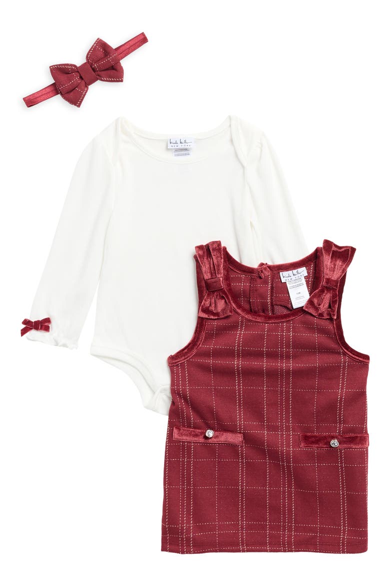 Kids' Jumper Dress, Bodysuit & Headband Set, Main, color, CABERNET