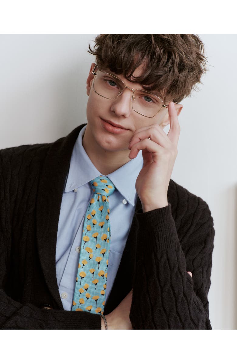 Knottery & Co Marigold Bloom Printed Silk Tie, Alternate, color, Blue