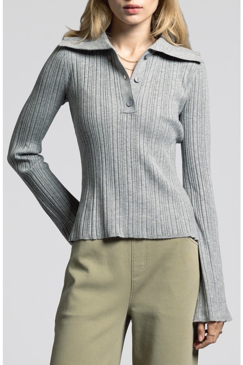 Marisa Ribbed Polo Sweater, Main, color, HEATHER GREY