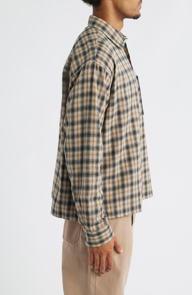 BP. Boxy Fit Plaid Cotton Flannel Button-Up Shirt, Alternate, color, Brown Fiver Ombre Plaid