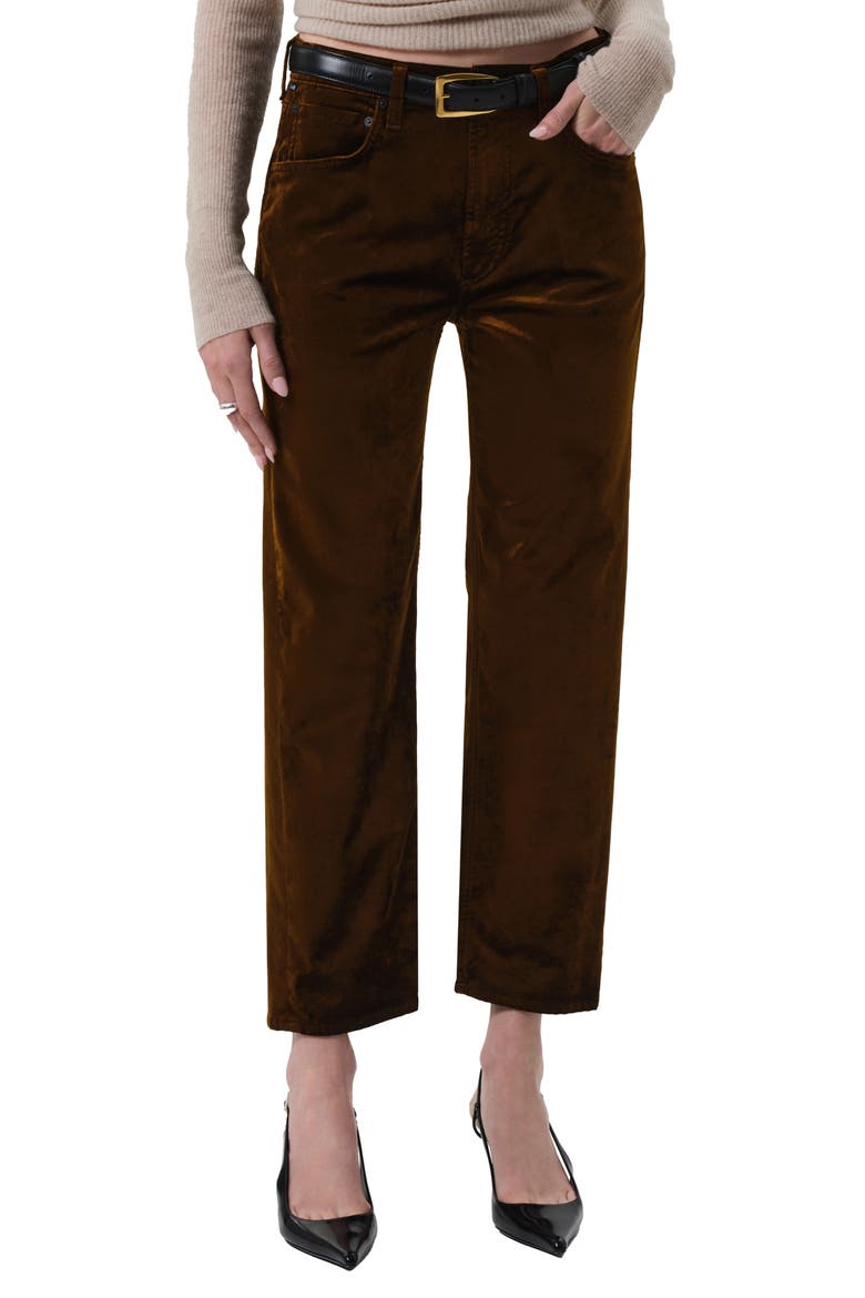 Delfina High Waist Straight Leg Jeans, Main, color, GOLDEN DARK BROWN