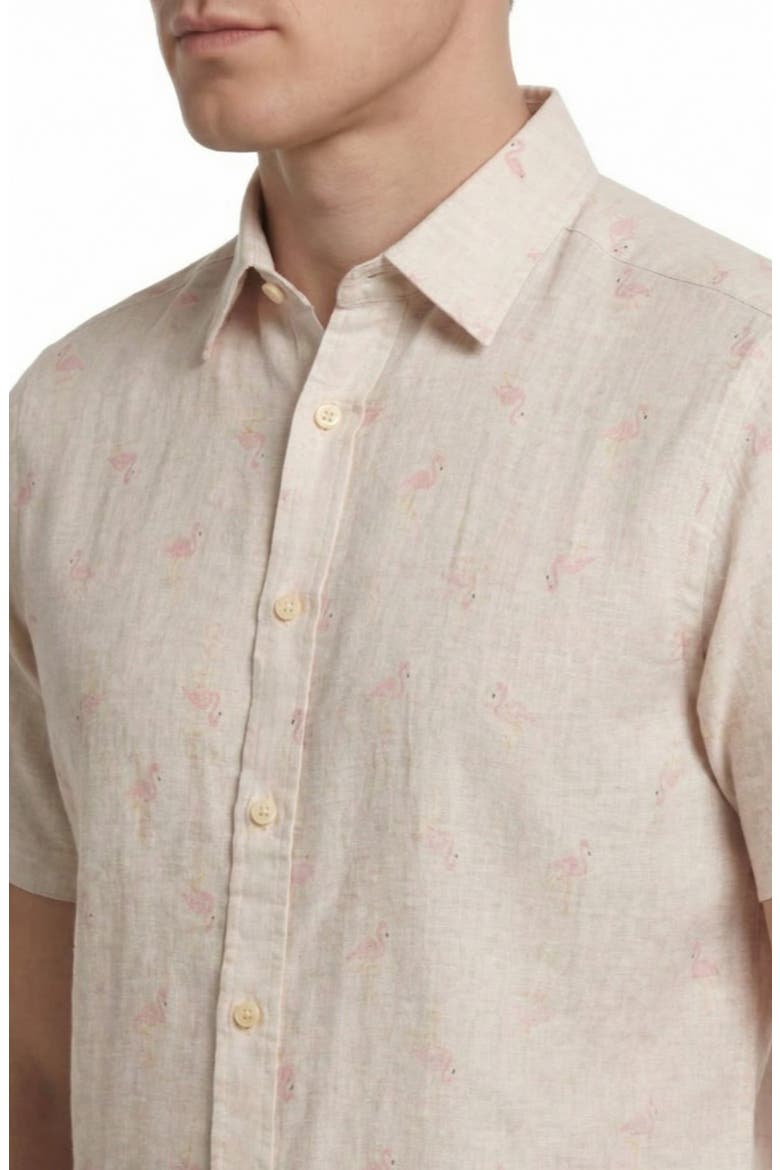 Yarn Dye Flamingo Print Button-Up Shirt, Alternate, color, WHITE