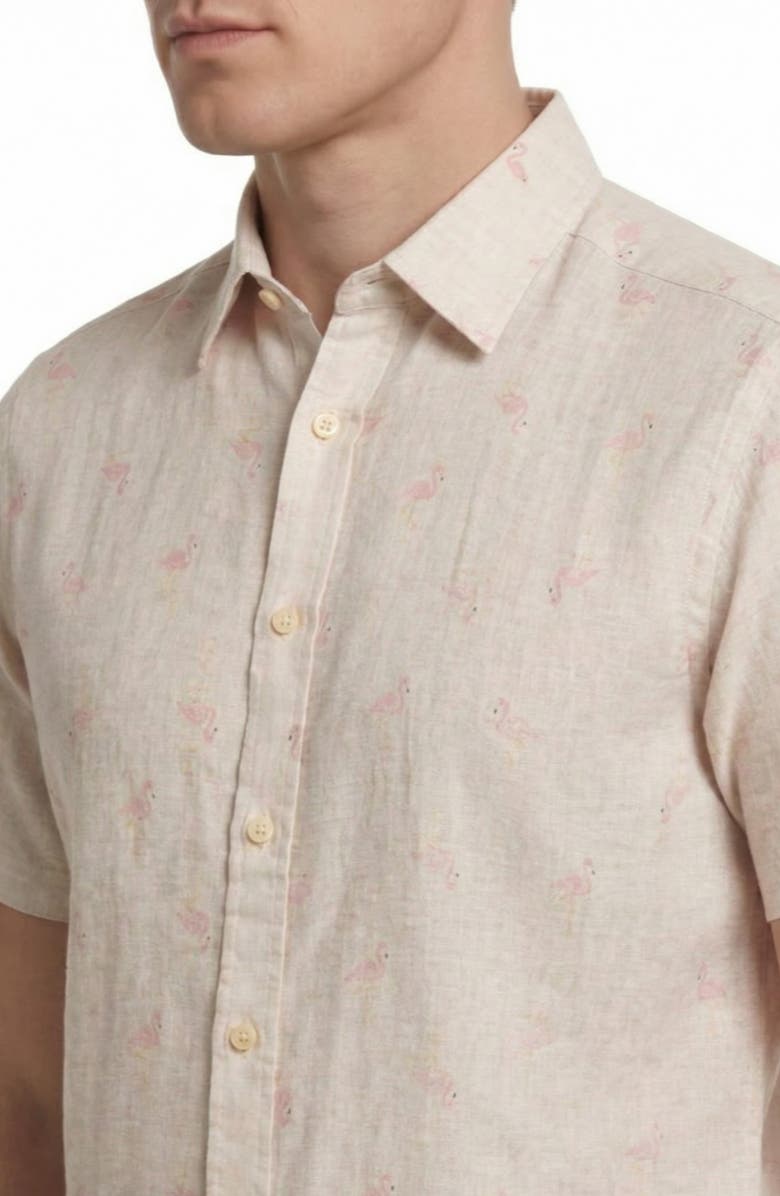 Report Collection Yarn Dye Flamingo Print Button-Up Shirt, Alternate, color, White