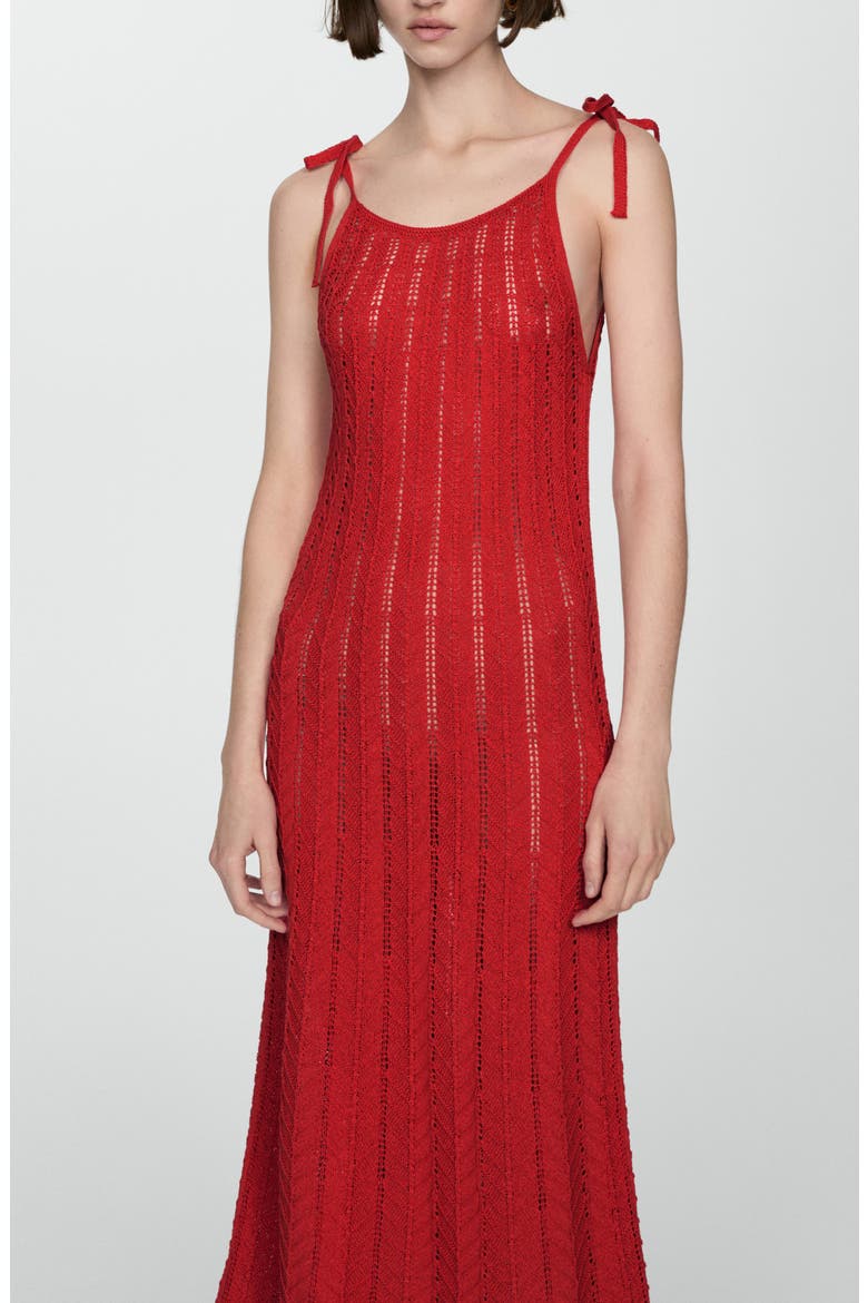 Tie Strap Openwork Knit Dress, Alternate, color, CORAL RED