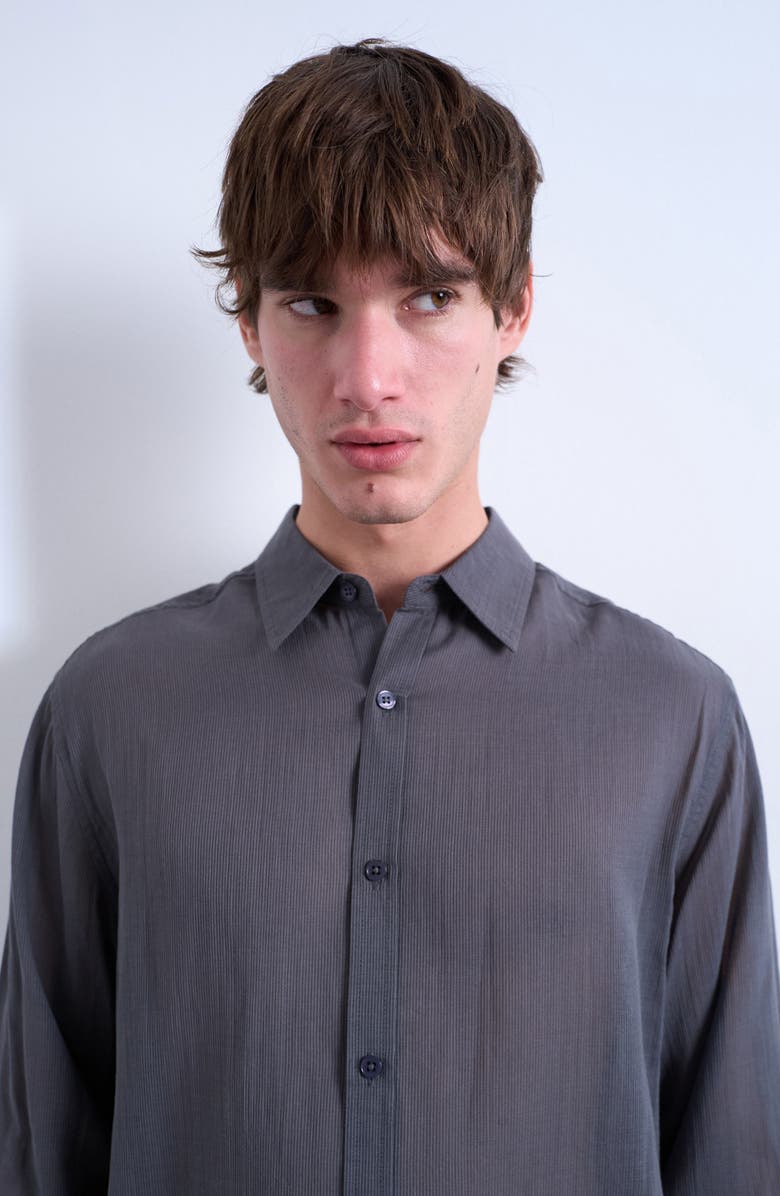 Topman Pinstripe Semisheer Cotton Button-Up Shirt, Alternate, color, Charcoal