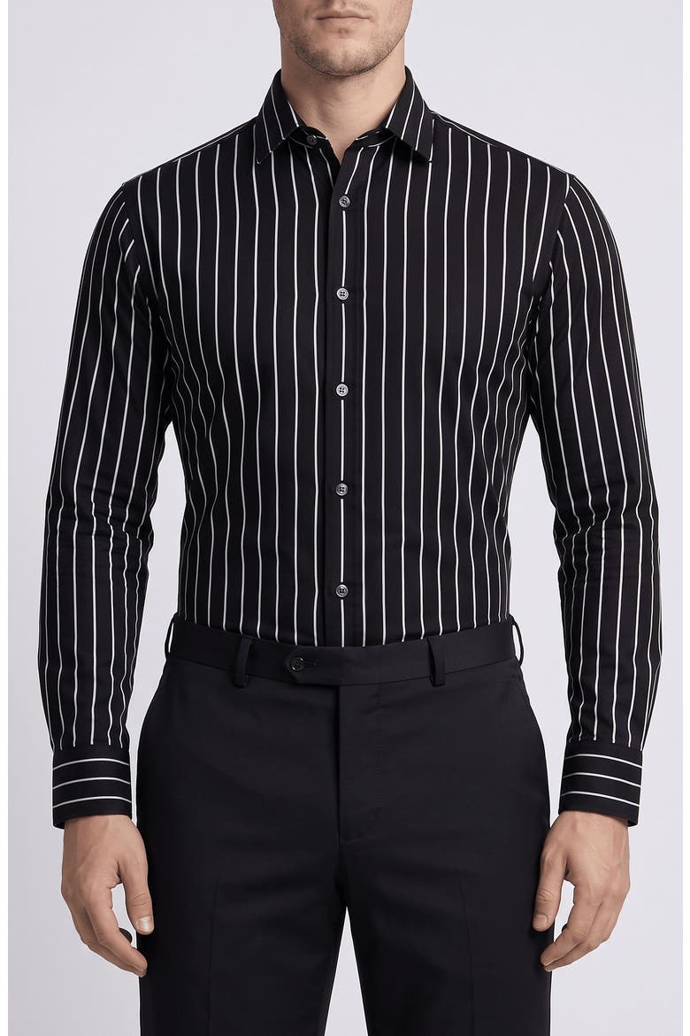 Stripe Cotton Dress Shirt, Main, color, BLACK