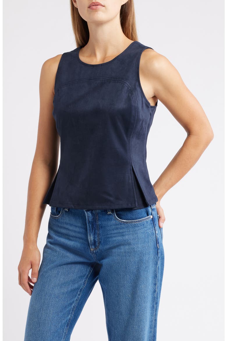Pleated Hourglass Sleeveless Faux Suede Top, Main, color, MIDNIGHT