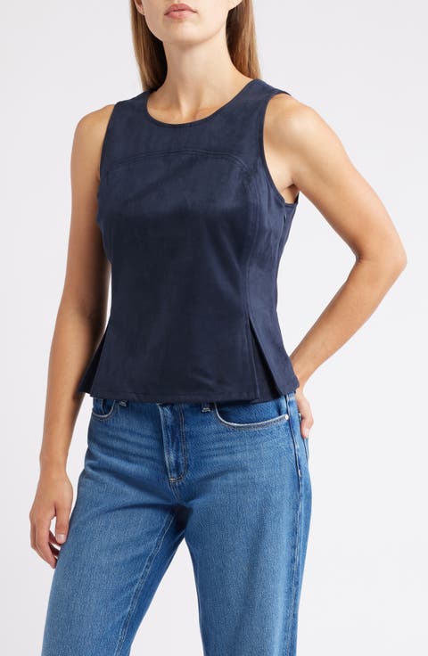 Pleated Hourglass Sleeveless Faux Suede Top