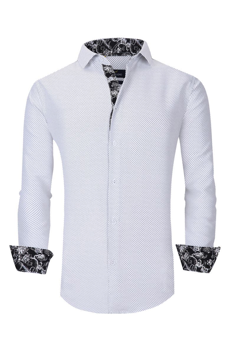 Azaro Uomo Slim Fit Dot Print Performance Dress Shirt, Alternate, color, White