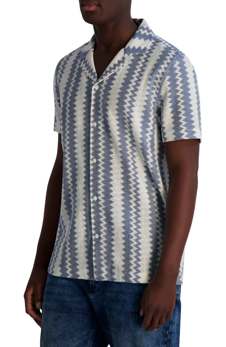 KARL LAGERFELD PARIS Zigzag Knit Short Sleeve Shirt, Alternate, color, White Blue