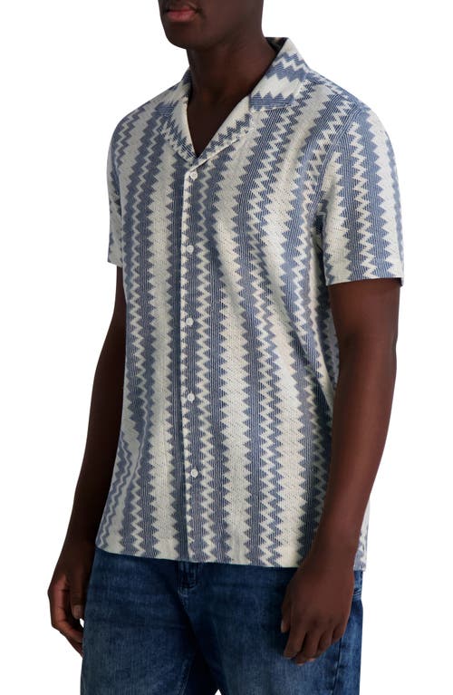 Karl Lagerfeld Paris Zigzag Knit Short Sleeve Shirt In White Blue