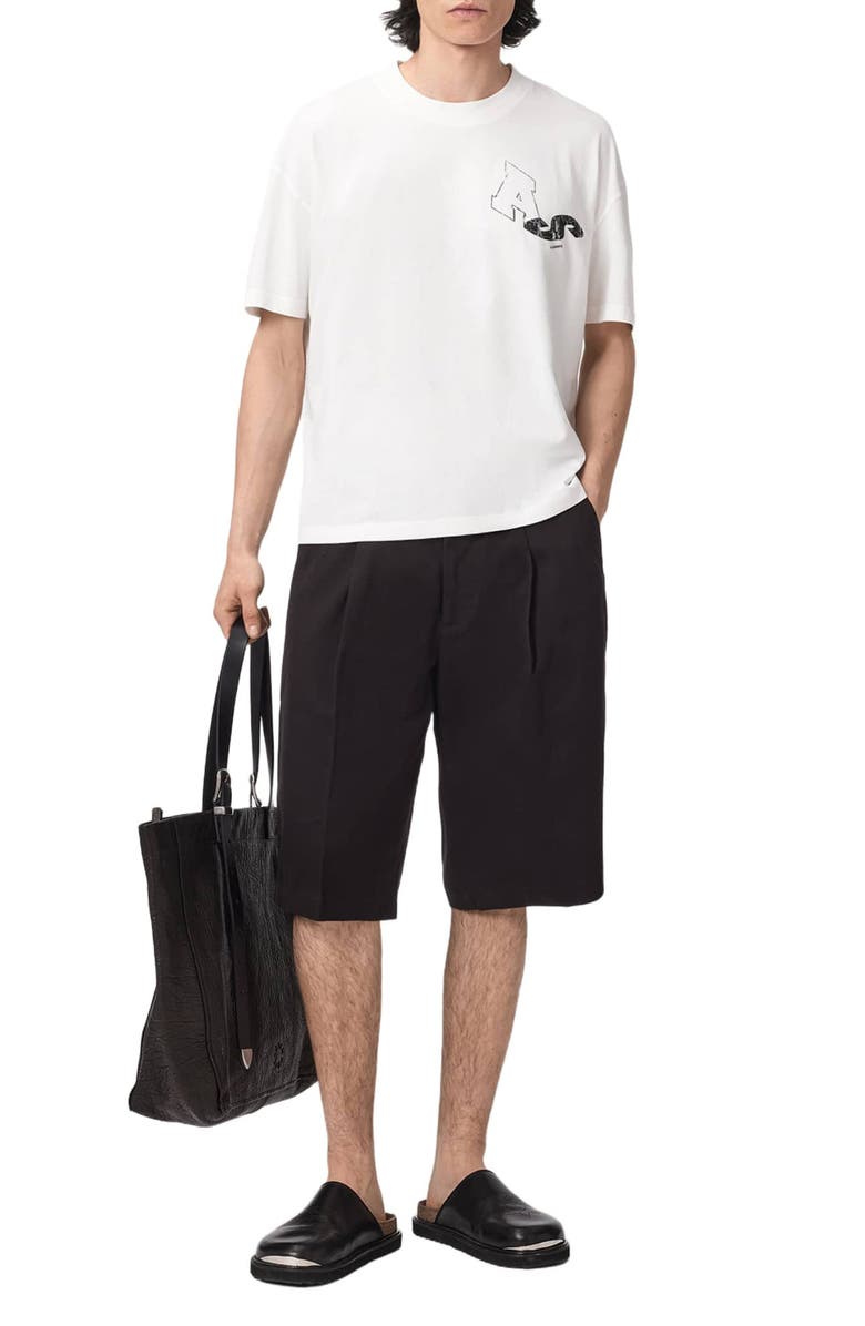 AllSaints Castro Pleated Cotton Shorts, Alternate, color, Black