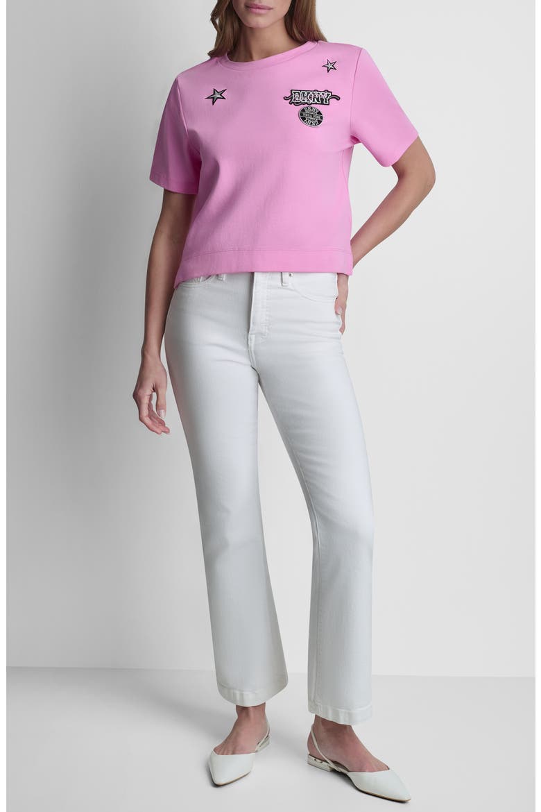 Pins & Patches Crop Cotton T-Shirt, Alternate, color, BRIGHT PEONY
