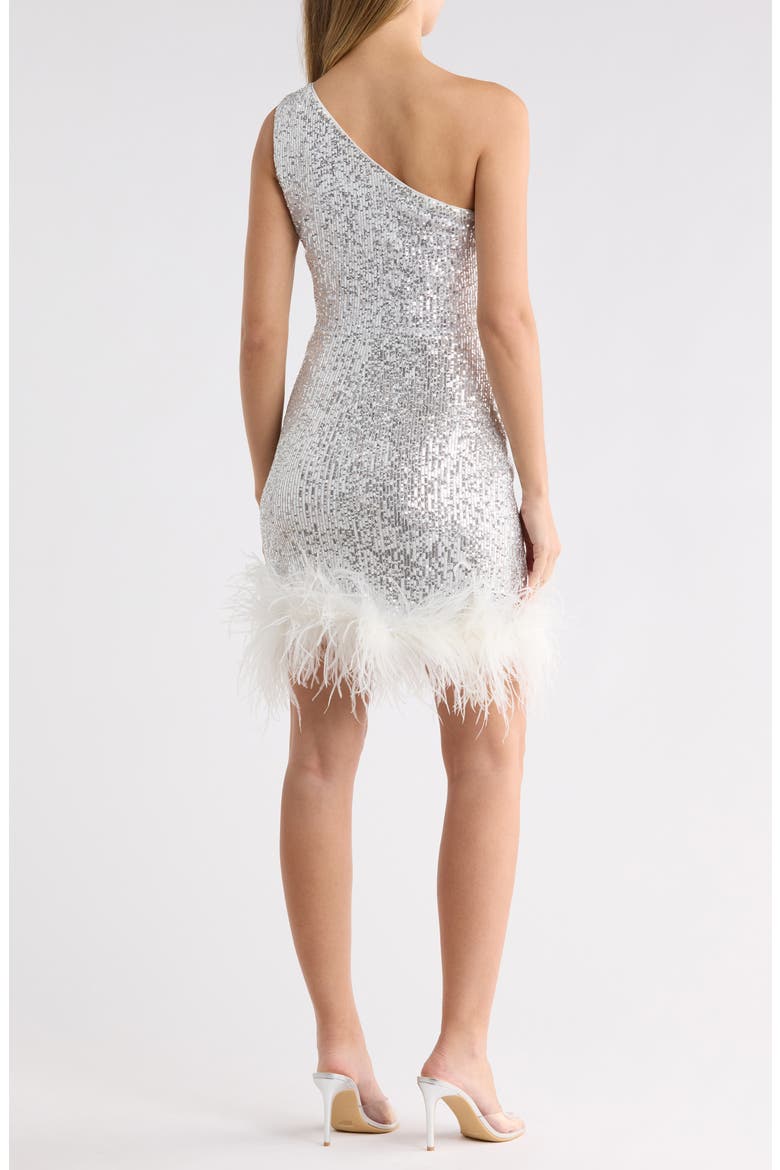One-Shoulder Sequin Sheath Dress with Faux-Feather Hem, Alternate, color, IVY