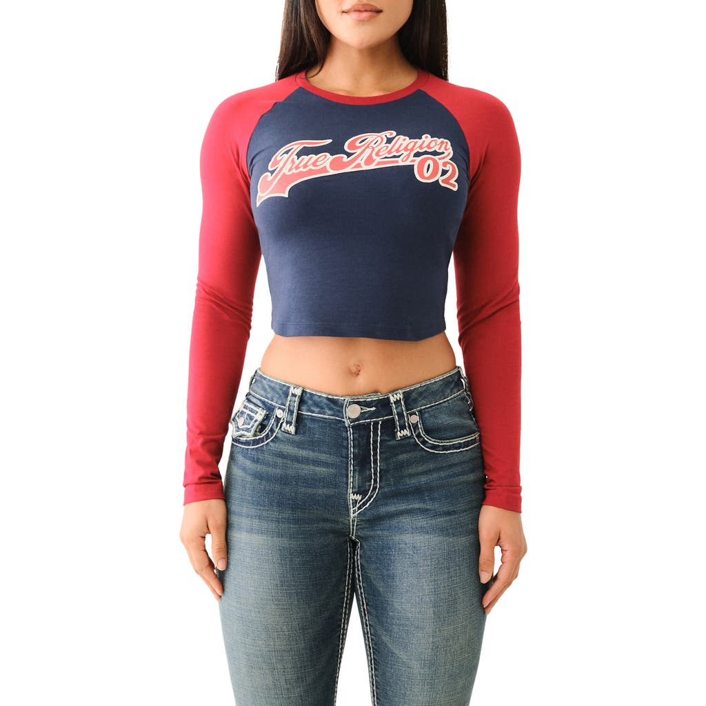 TRUE RELIGION TRUE RELIGION SLIM COLORBLOCK LONG SLEEVE COTTON GRAPHIC T-SHIRT