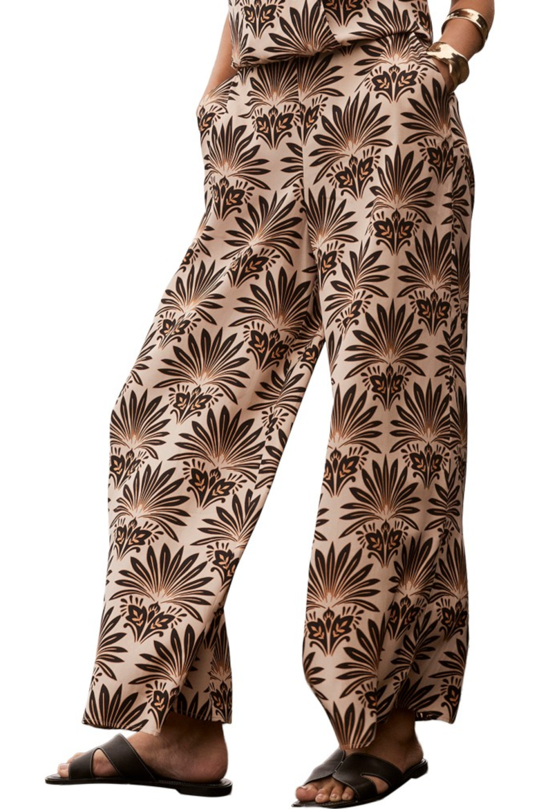 Satin Geo Print Wide Leg Trousers, Main, color, Black