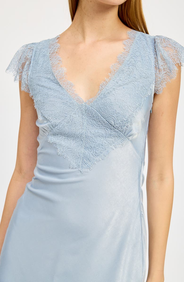 En Saison Mila Cap Sleeve Lace & Satin Midi Dress, Alternate, color, 