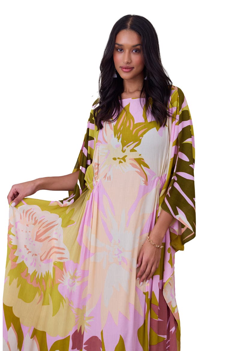 Botanical Print Maxi Caftan, Alternate, color, PINK