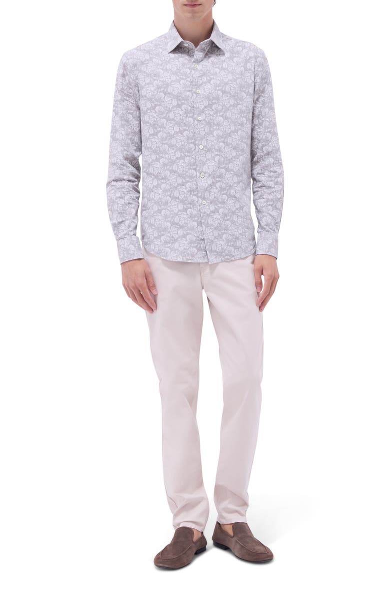 Bugatchi Julian OoohCotton<sup>®</sup> Linen Blend Button-Up Shirt, Alternate, color, Olive