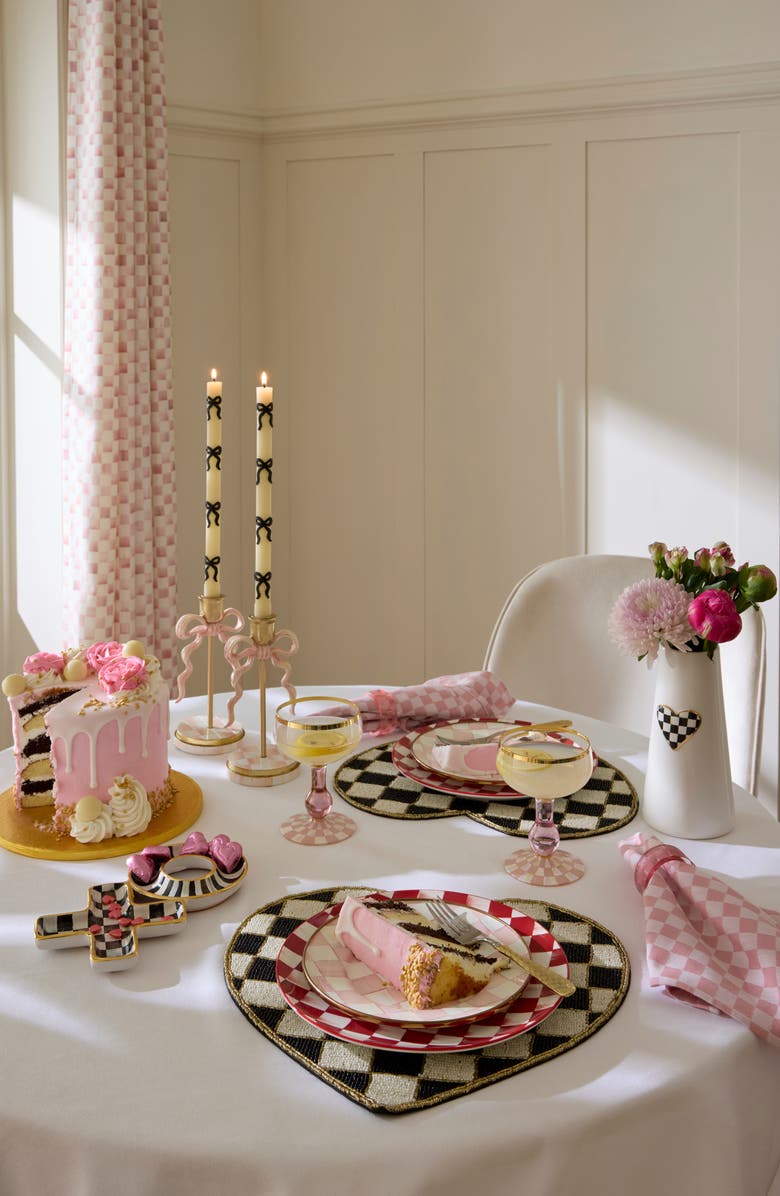 MACKENZIE CHILDS Black & White Check Heart Placemat, Alternate, color, Black/ White
