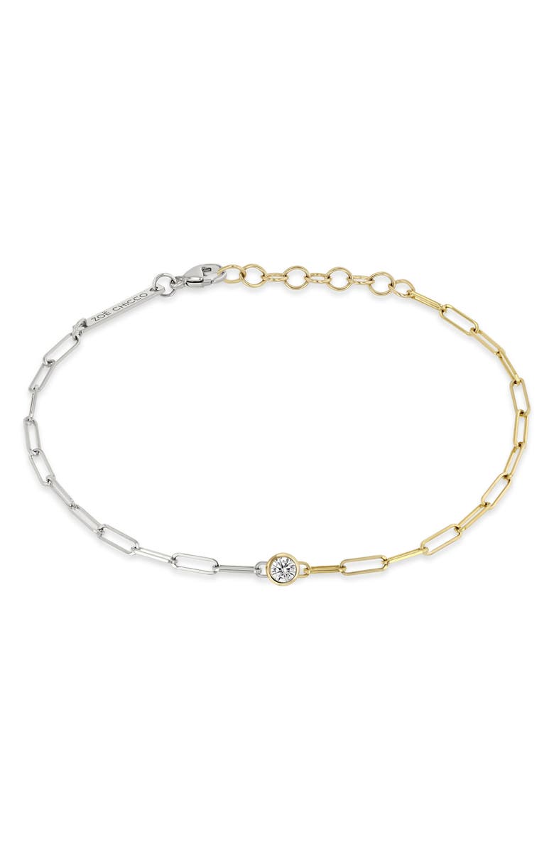Zoë Chicco Diamond Bezel Mixed Paper Clip Chain Bracelet, Main, color, 14K Yellow Gold